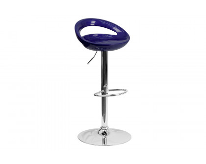 BLNK Dash Plastic Adjustable Height Bar Stool with Rounded Cutout Back and Chrome Base - Blue