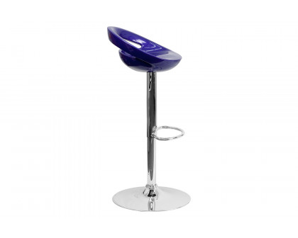 BLNK Dash Plastic Adjustable Height Bar Stool with Rounded Cutout Back and Chrome Base - Blue