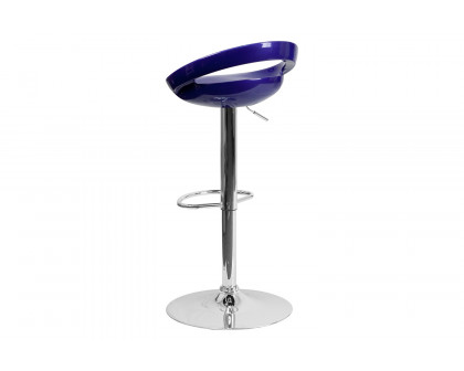 BLNK Dash Plastic Adjustable Height Bar Stool with Rounded Cutout Back and Chrome Base - Blue