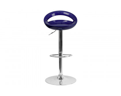 BLNK Dash Plastic Adjustable Height Bar Stool with Rounded Cutout Back and Chrome Base - Blue