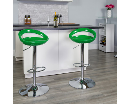 BLNK Dash Plastic Adjustable Height Bar Stool with Rounded Cutout Back and Chrome Base