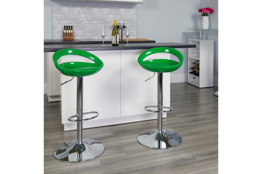 BLNK™ Dash Plastic Adjustable Height Bar Stool with Rounded Cutout Back and Chrome Base - Green