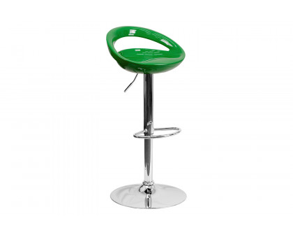 BLNK™ Dash Plastic Adjustable Height Bar Stool with Rounded Cutout Back and Chrome Base - Green