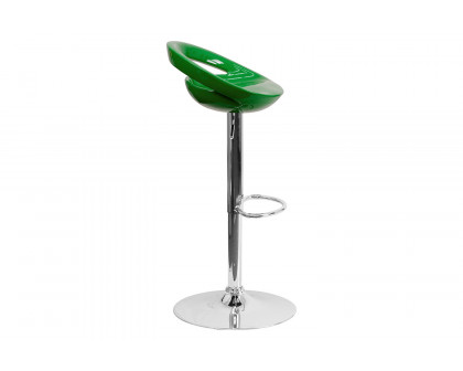 BLNK™ Dash Plastic Adjustable Height Bar Stool with Rounded Cutout Back and Chrome Base - Green