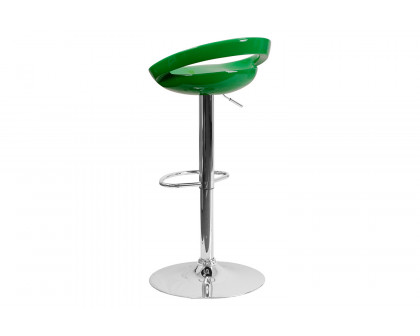 BLNK™ Dash Plastic Adjustable Height Bar Stool with Rounded Cutout Back and Chrome Base - Green