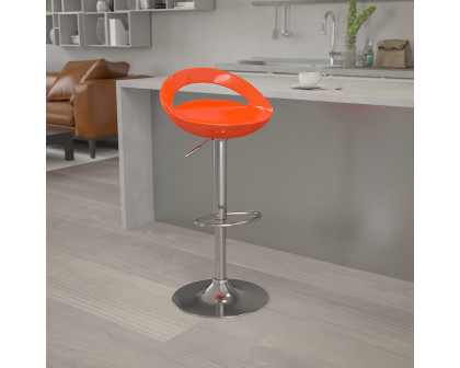 BLNK Dash Plastic Adjustable Height Bar Stool with Rounded Cutout Back and Chrome Base