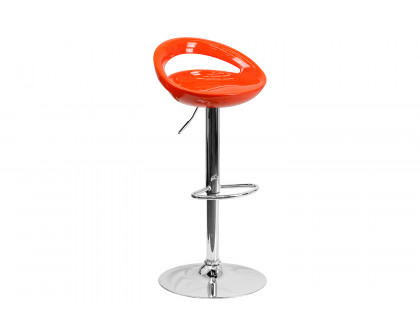 BLNK™ Dash Plastic Adjustable Height Bar Stool with Rounded Cutout Back and Chrome Base - Orange