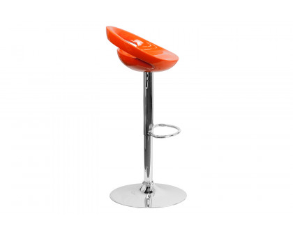 BLNK™ Dash Plastic Adjustable Height Bar Stool with Rounded Cutout Back and Chrome Base - Orange