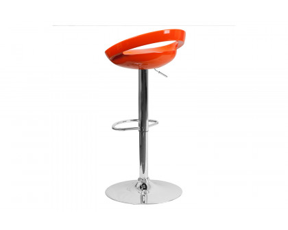 BLNK™ Dash Plastic Adjustable Height Bar Stool with Rounded Cutout Back and Chrome Base - Orange