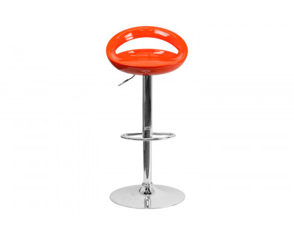 BLNK™ Dash Plastic Adjustable Height Bar Stool with Rounded Cutout Back and Chrome Base - Orange