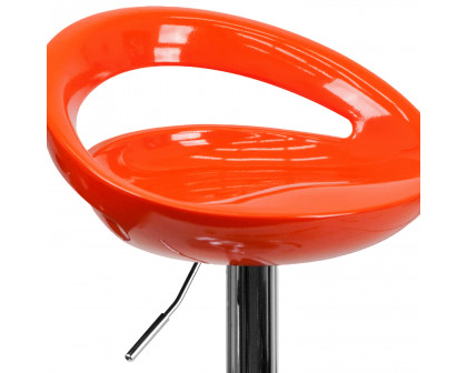 BLNK™ Dash Plastic Adjustable Height Bar Stool with Rounded Cutout Back and Chrome Base - Orange