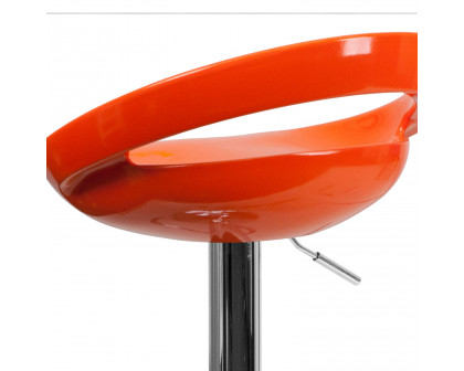 BLNK™ Dash Plastic Adjustable Height Bar Stool with Rounded Cutout Back and Chrome Base - Orange