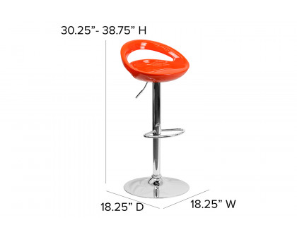 BLNK™ Dash Plastic Adjustable Height Bar Stool with Rounded Cutout Back and Chrome Base - Orange