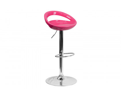 BLNK Dash Plastic Adjustable Height Bar Stool with Rounded Cutout Back and Chrome Base - Pink