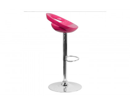 BLNK Dash Plastic Adjustable Height Bar Stool with Rounded Cutout Back and Chrome Base - Pink