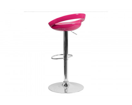 BLNK Dash Plastic Adjustable Height Bar Stool with Rounded Cutout Back and Chrome Base - Pink