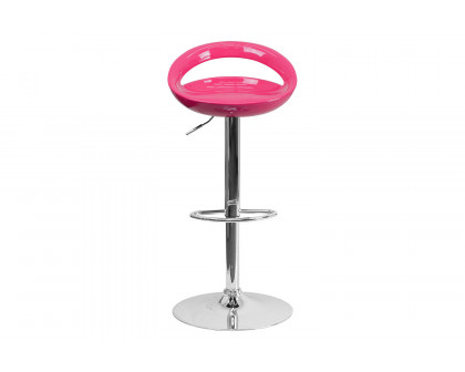 BLNK Dash Plastic Adjustable Height Bar Stool with Rounded Cutout Back and Chrome Base - Pink