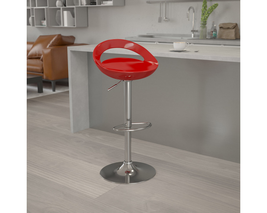 BLNK Dash Plastic Adjustable Height Bar Stool with Rounded Cutout Back and Chrome Base