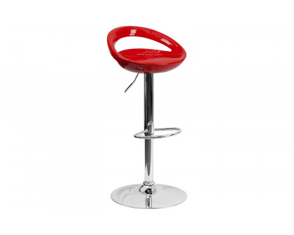 BLNK™ Dash Plastic Adjustable Height Bar Stool with Rounded Cutout Back and Chrome Base - Red