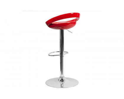 BLNK™ Dash Plastic Adjustable Height Bar Stool with Rounded Cutout Back and Chrome Base - Red