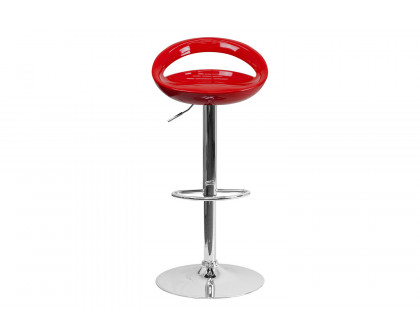 BLNK™ Dash Plastic Adjustable Height Bar Stool with Rounded Cutout Back and Chrome Base - Red