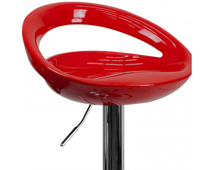 BLNK™ Dash Plastic Adjustable Height Bar Stool with Rounded Cutout Back and Chrome Base - Red