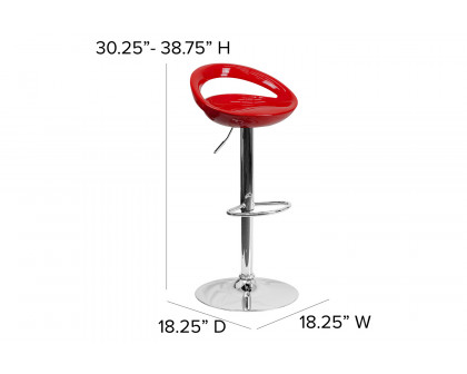 BLNK™ Dash Plastic Adjustable Height Bar Stool with Rounded Cutout Back and Chrome Base - Red