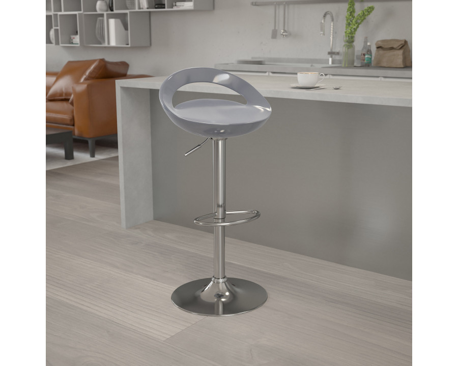 BLNK Dash Plastic Adjustable Height Bar Stool with Rounded Cutout Back and Chrome Base - Silver