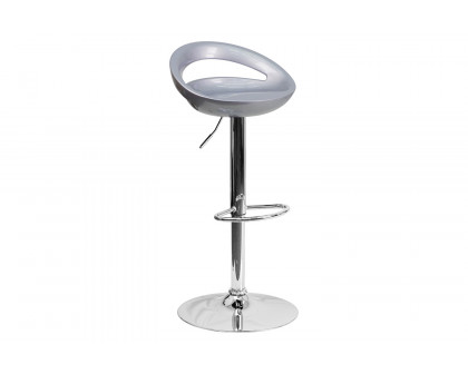 BLNK Dash Plastic Adjustable Height Bar Stool with Rounded Cutout Back and Chrome Base - Silver