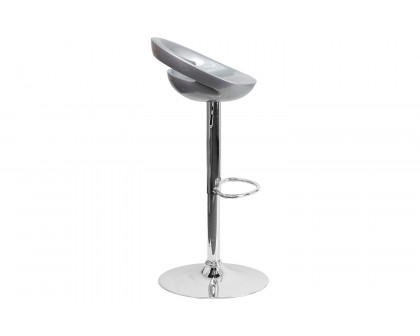 BLNK Dash Plastic Adjustable Height Bar Stool with Rounded Cutout Back and Chrome Base - Silver