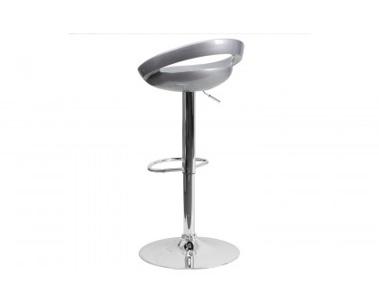 BLNK Dash Plastic Adjustable Height Bar Stool with Rounded Cutout Back and Chrome Base - Silver