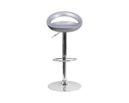 BLNK Dash Plastic Adjustable Height Bar Stool with Rounded Cutout Back and Chrome Base - Silver