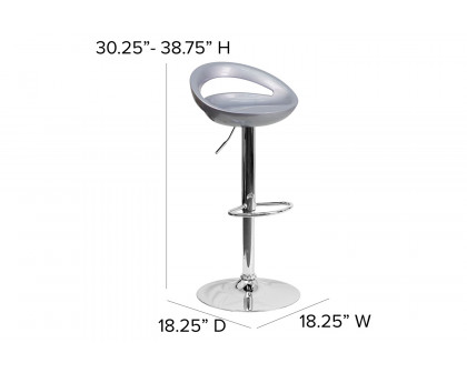 BLNK Dash Plastic Adjustable Height Bar Stool with Rounded Cutout Back and Chrome Base - Silver