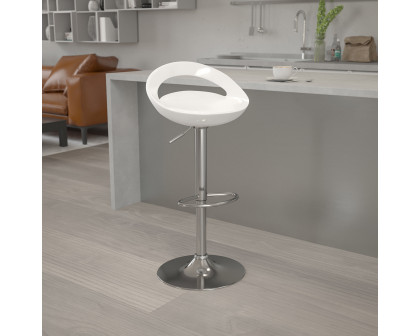 BLNK Dash Plastic Adjustable Height Bar Stool with Rounded Cutout Back and Chrome Base