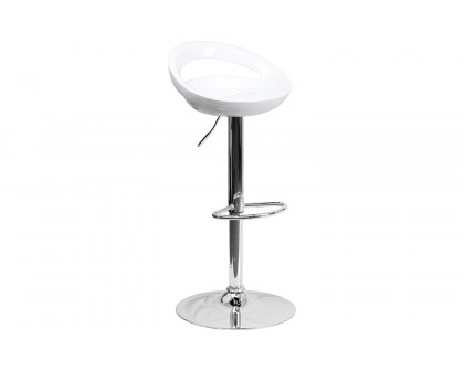 BLNK Dash Plastic Adjustable Height Bar Stool with Rounded Cutout Back and Chrome Base - White