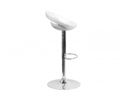 BLNK Dash Plastic Adjustable Height Bar Stool with Rounded Cutout Back and Chrome Base - White