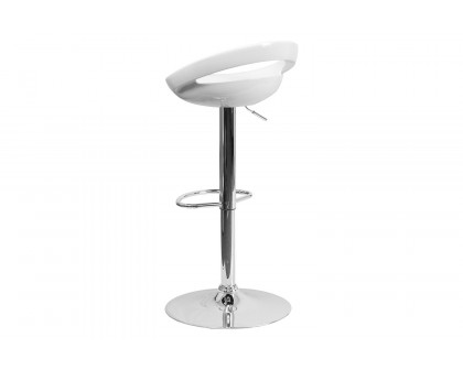 BLNK Dash Plastic Adjustable Height Bar Stool with Rounded Cutout Back and Chrome Base - White