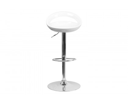 BLNK Dash Plastic Adjustable Height Bar Stool with Rounded Cutout Back and Chrome Base - White