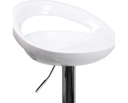 BLNK Dash Plastic Adjustable Height Bar Stool with Rounded Cutout Back and Chrome Base - White