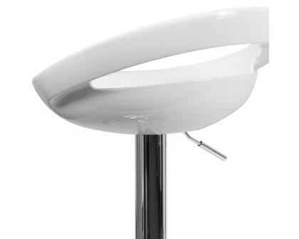 BLNK Dash Plastic Adjustable Height Bar Stool with Rounded Cutout Back and Chrome Base - White