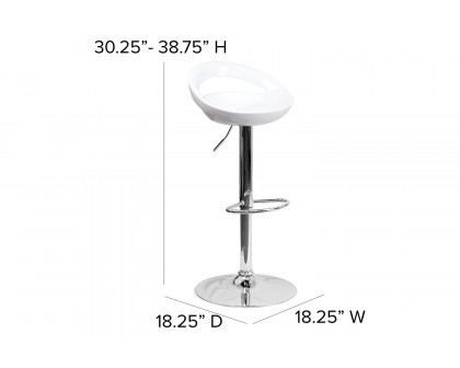 BLNK Dash Plastic Adjustable Height Bar Stool with Rounded Cutout Back and Chrome Base - White