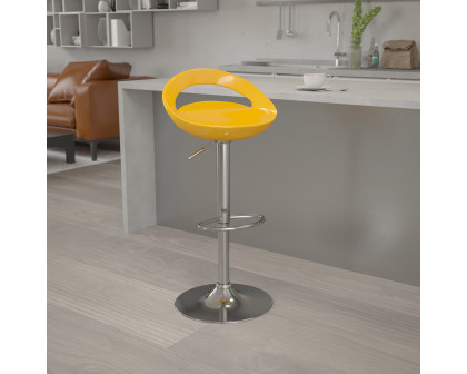 BLNK Dash Plastic Adjustable Height Bar Stool with Rounded Cutout Back and Chrome Base