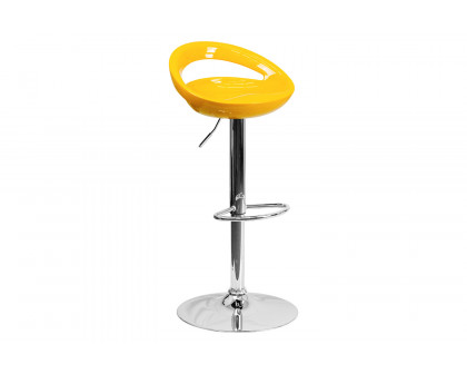 BLNK Dash Plastic Adjustable Height Bar Stool with Rounded Cutout Back and Chrome Base - Yellow