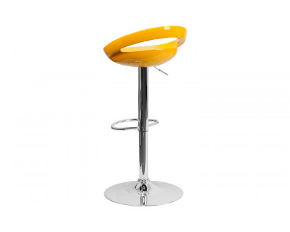 BLNK Dash Plastic Adjustable Height Bar Stool with Rounded Cutout Back and Chrome Base - Yellow