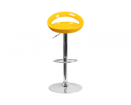 BLNK Dash Plastic Adjustable Height Bar Stool with Rounded Cutout Back and Chrome Base - Yellow