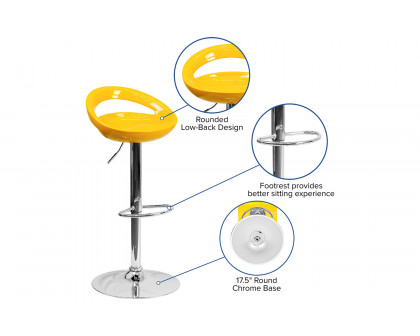 BLNK Dash Plastic Adjustable Height Bar Stool with Rounded Cutout Back and Chrome Base - Yellow