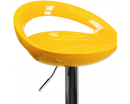 BLNK Dash Plastic Adjustable Height Bar Stool with Rounded Cutout Back and Chrome Base - Yellow