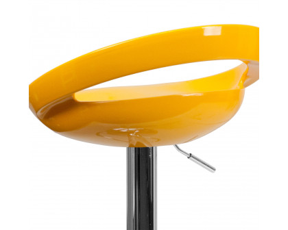 BLNK Dash Plastic Adjustable Height Bar Stool with Rounded Cutout Back and Chrome Base - Yellow