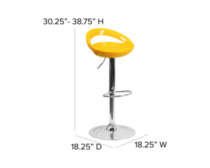 BLNK Dash Plastic Adjustable Height Bar Stool with Rounded Cutout Back and Chrome Base - Yellow