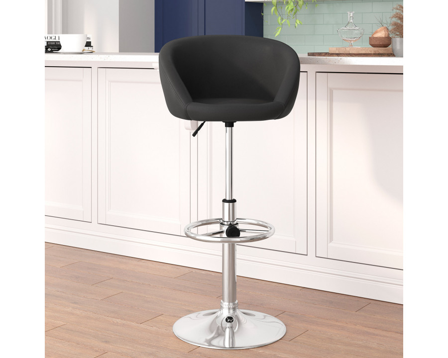 BLNK Luis Vinyl Adjustable Height Bar Stool with Barrel Back and Chrome Base